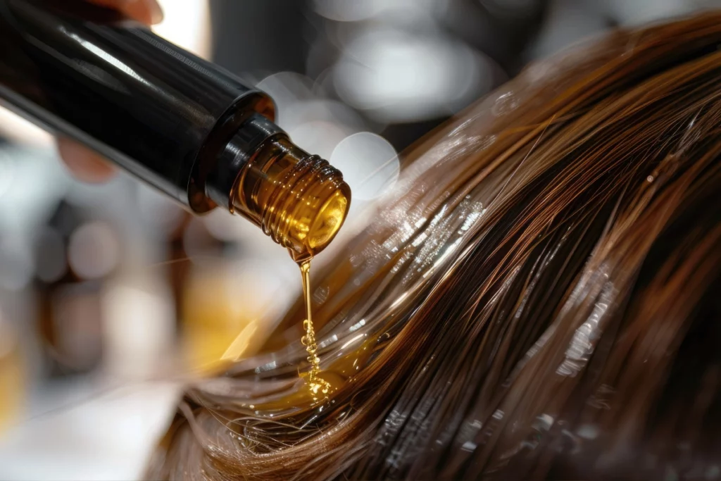 Huile solaire pour les cheveux.